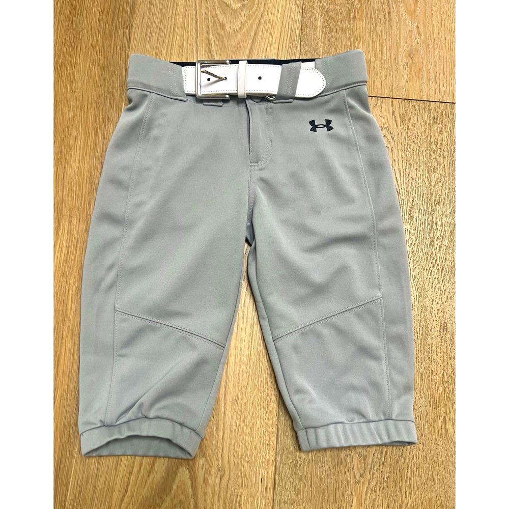 Under Armour Youth Unisex Softball Pants, Gray YS/PCH with Belt